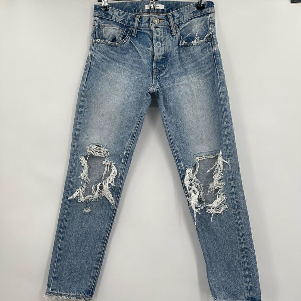 Moussy Blue Light Wash Distressed Tapered Straight Leg Jeans Size 26